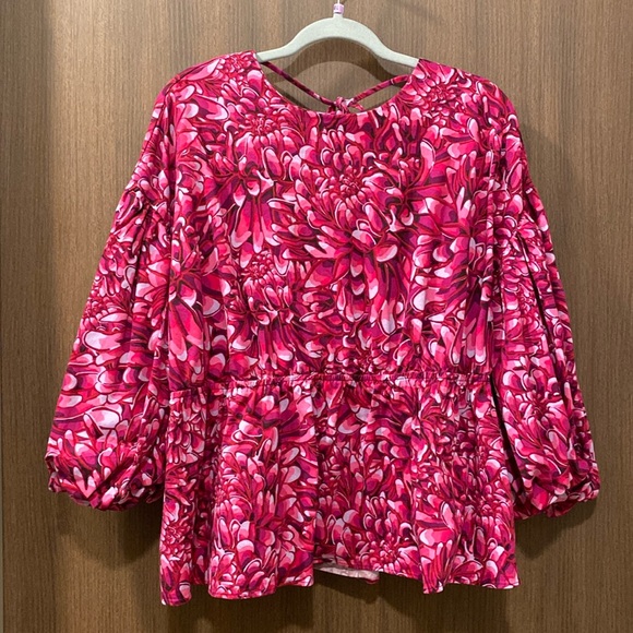 Kika Vargas x Target Pink Mum Floral Scallop Back Peplum Blouse Size 1X - Picture 4 of 14